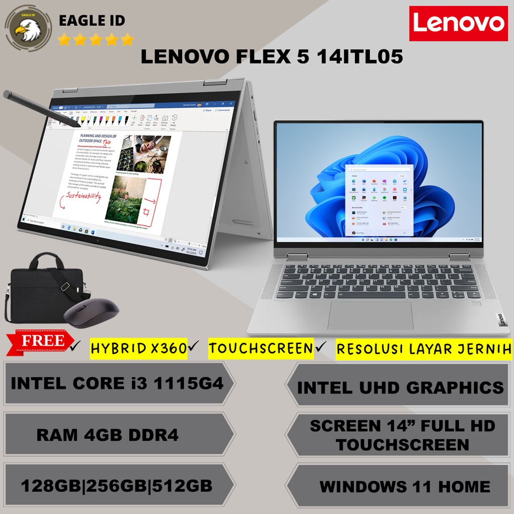 Laptop Touchscreen Lenovo Ideapad Flex 5 Intel Core i3 1115G4 RAM 4GB 256GB SSD / 512GB SSD
