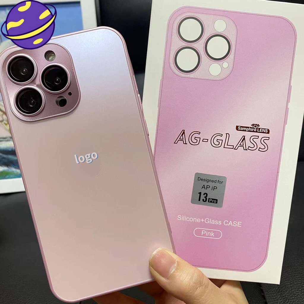 IPHONE Ag Gadis Pink Frosted Glass Phone Case Untuk Iphone14 13 11 12 Pro Max 14Plus Lensa CD Pelindung Casing Belakang