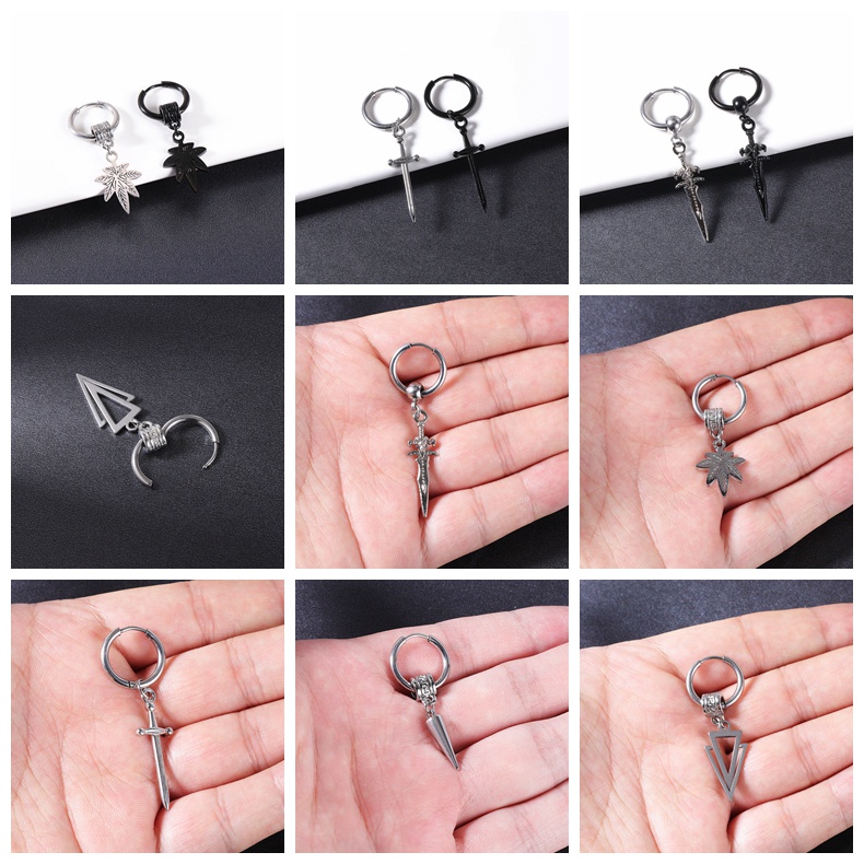 1pc Punk Stainless Steel Anting Hoop Tengkorak Ular Lingkaran Anting Cross Menjuntai Drop Earrings Ear Tragus Helix Lobe Piercings