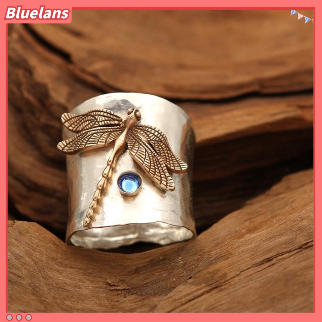 {In Stock} Cincin Fashion Capung Dekorasi Perhiasan Vintage Ukiran Desain Tabung Emas Alloy Ring Untuk Pesta