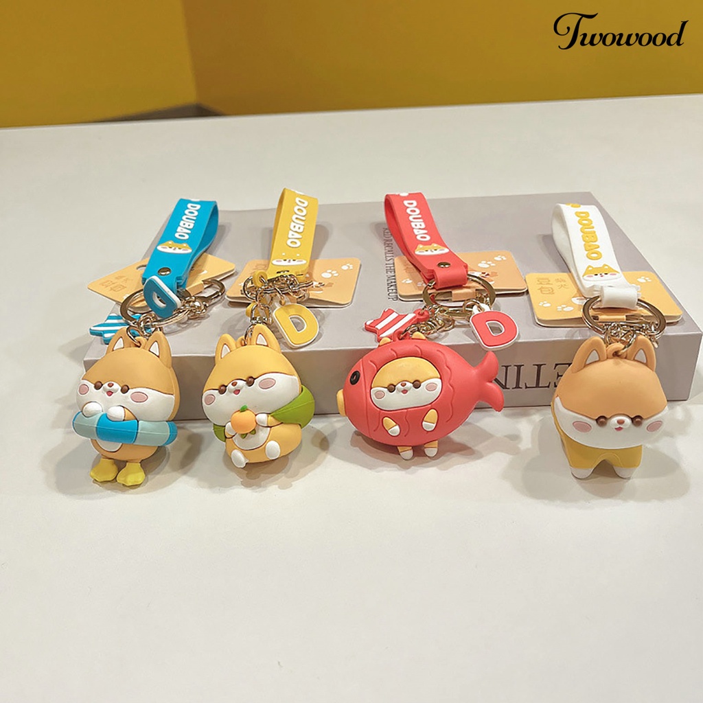 Twowood Gantungan Kunci Anjing 3D Boneka Mainan Silikon Lembut Lucu Shiba Inu Animal Car Key Ring Liontin Handbag Aksesoris