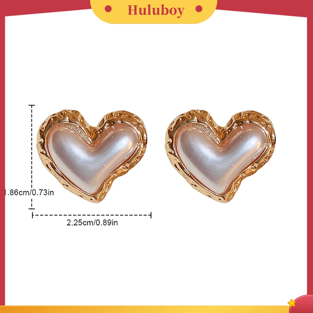 {Ready Stock} Women Ear Studs Gradient Heart-Berbentuk Cahaya Mewah Perak Wanita Kepribadian Fashion Mutiara Imitasi Stud Earrings Pakaian Sehari-Hari