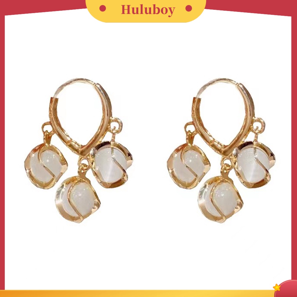 {Ready Stock} 1pasang Anting Hoop Tepi Halus High-end Tembaga Tembus Opal Anti-Radangan Menjuntai Anting-Anting Hadiah Pernikahan