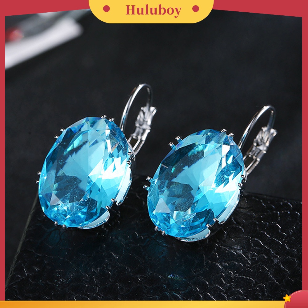 {Ready Stock} Elegan Wanita Oval Batu Permata Imitasi Hias Menjuntai Leverback Earrings Perhiasan Hadiah