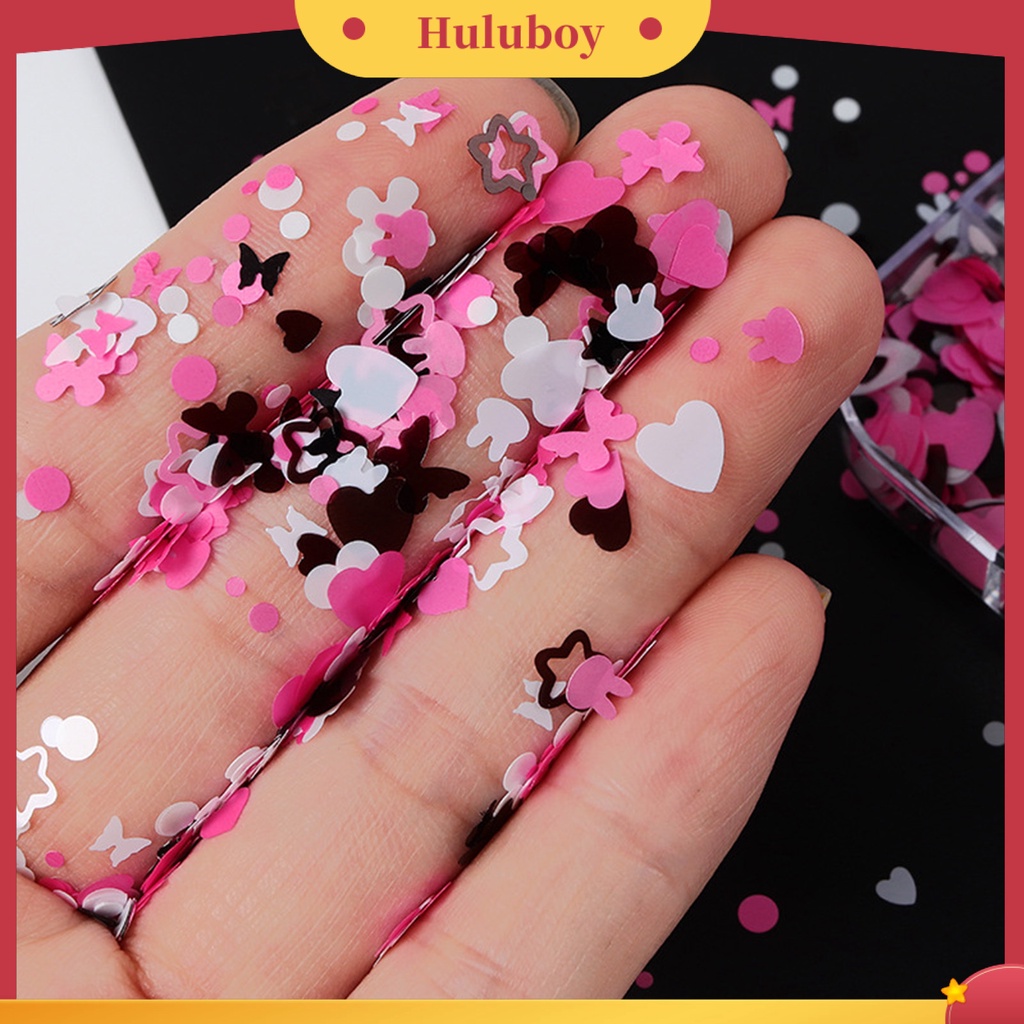 {In Stock} 1kotak Nail Art Payet Bersinar Gloss DIY Mixing Colors 12kisi Manicure Heart Rabbit Star Round Butterfly Glitter Manicure Store Supply