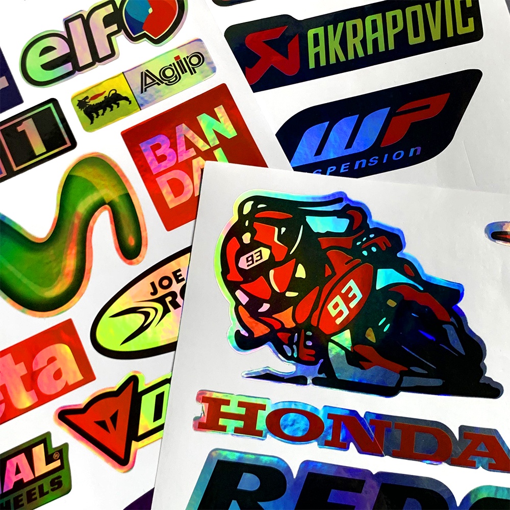 Motor Laser Sidebar Reflektif Decal SBK Hiu NGK Merah-bull HRC Sepeda Vinyl Roda Motocross Fender Dekorasi Laser Helm Stiker Untuk HONDA KAWASAKI