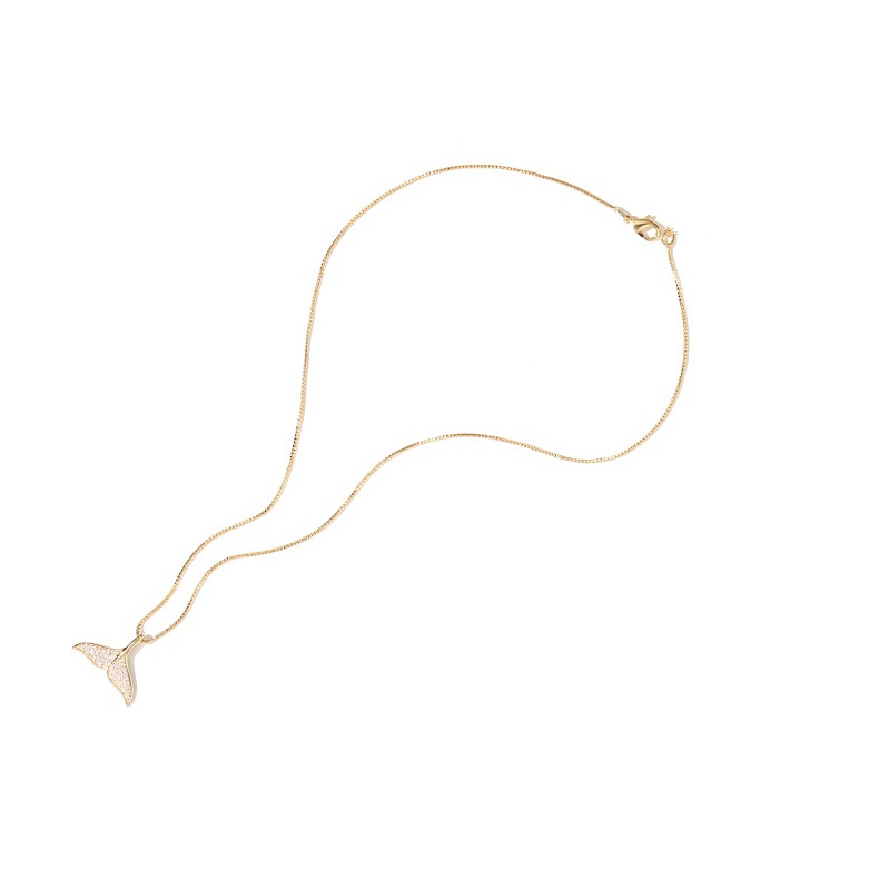 Goldkingdom Fashion Perhiasan Aksesoris Ready Stock Fishtail Dolphin Kalung Wanita Temperamen Sederhana Berlian Mikro Klavikula Rantai Elven Tear Pendant