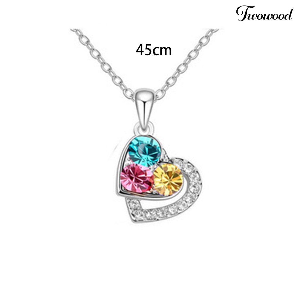 Twowood 1set Wanita Set Perhiasan Shiny Colorful Full Rhinestones Geometris Berkilau Hias Hadiah Anniversary Cinta Bentuk Hati Liontin Kalung Stud Anting Set Aksesori Fashion