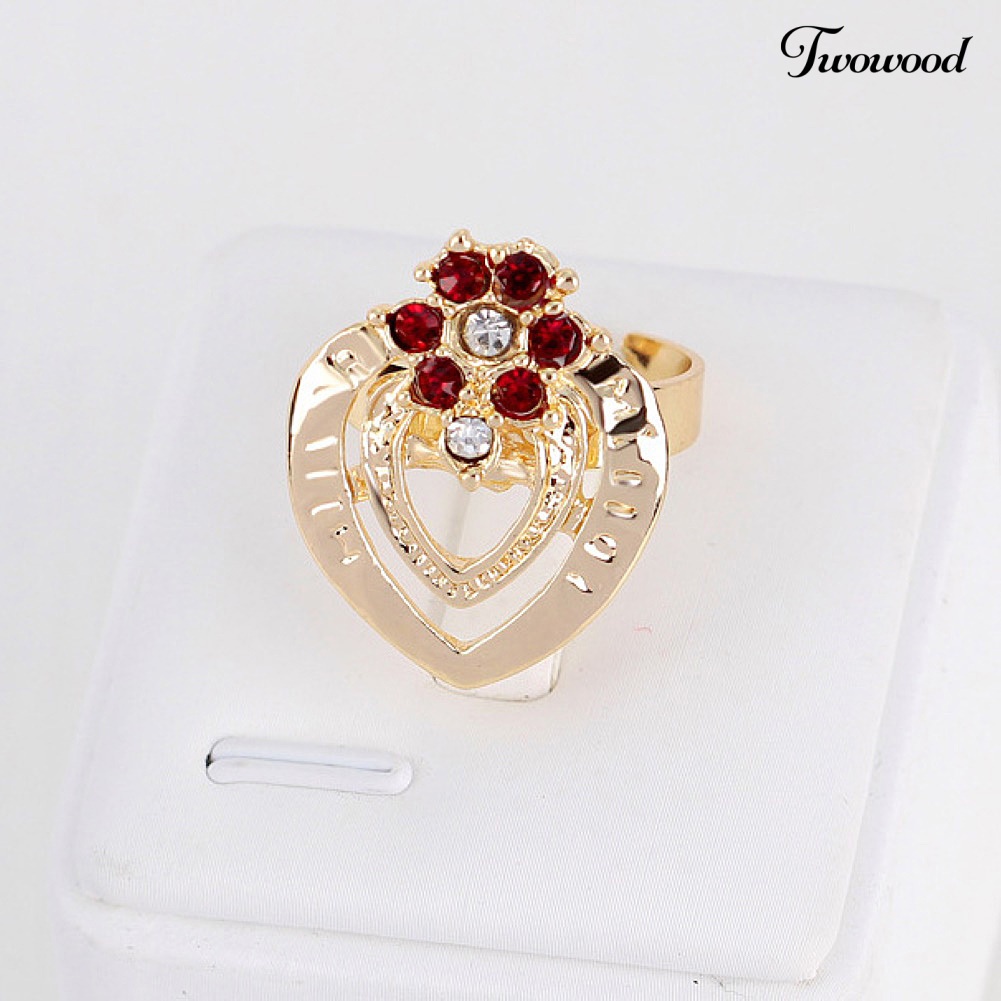 Twowood Berlian Imitasi Hati Bunga Kalung Stud Anting Cincin Gelang Wanita Set Perhiasan