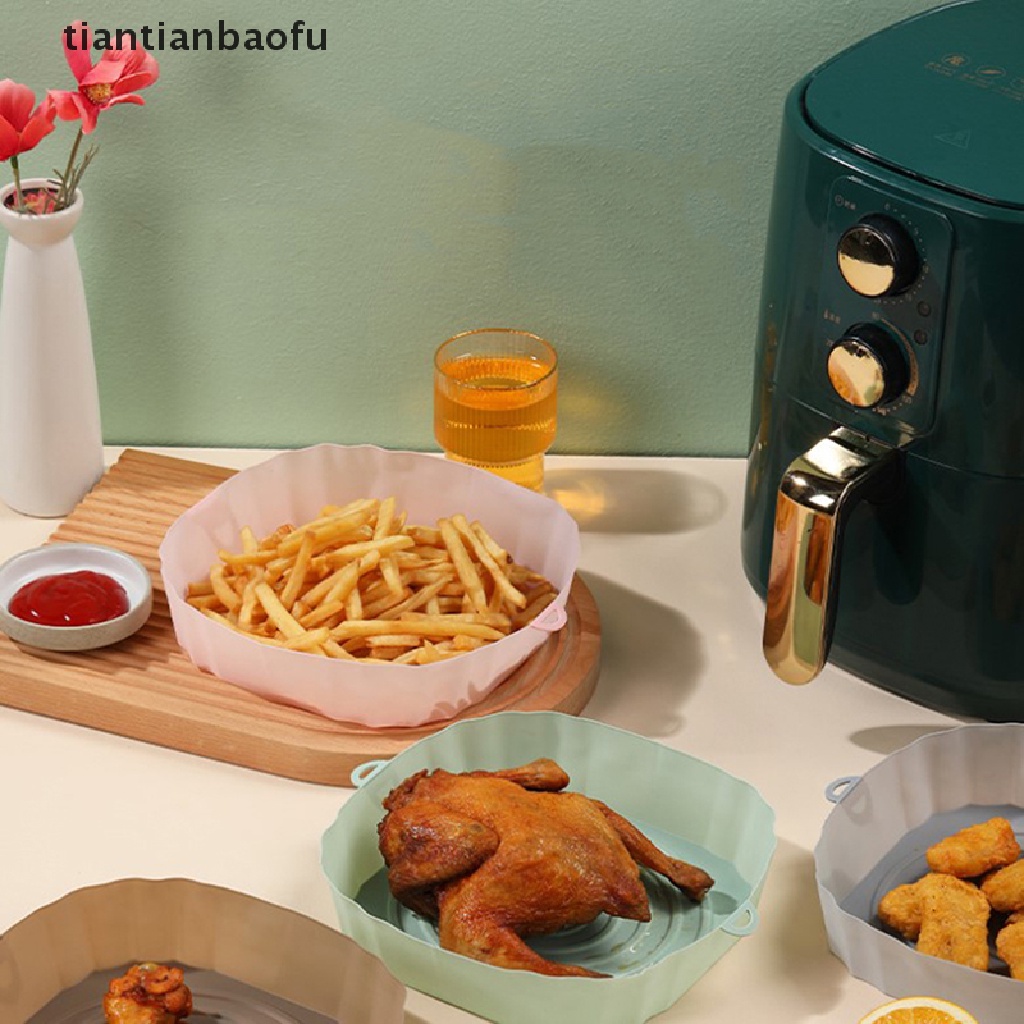 [tiantianbaofu] Kertas Silikon Air Fryer Baking Tray Dengan Pegangan Microwave Baking Pizza Mat Butik
