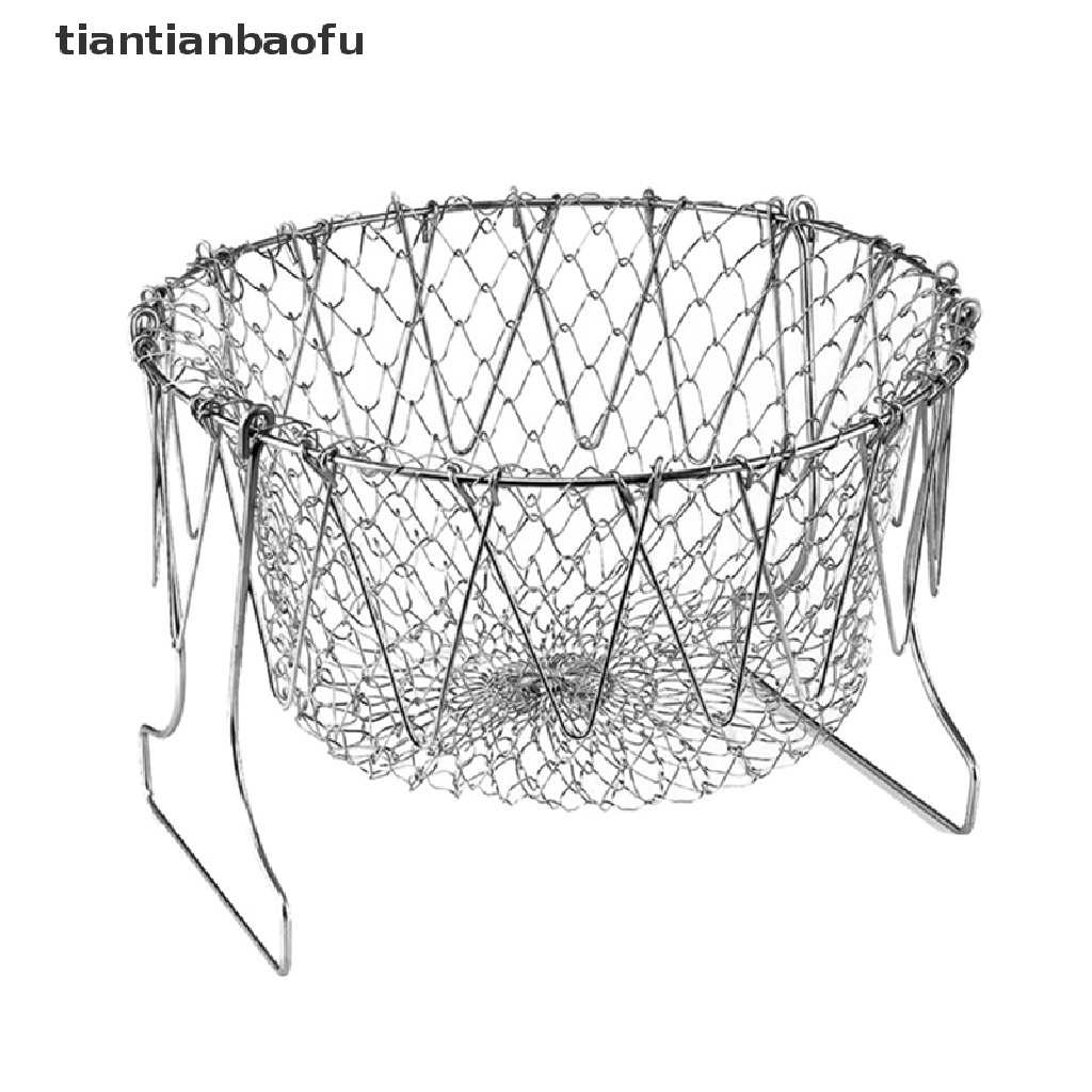 [tiantianbaofu] Saringan Bilas Uap Lipat Goreng French Chef Basket Drainer Mesh Strainer Jaring Butik