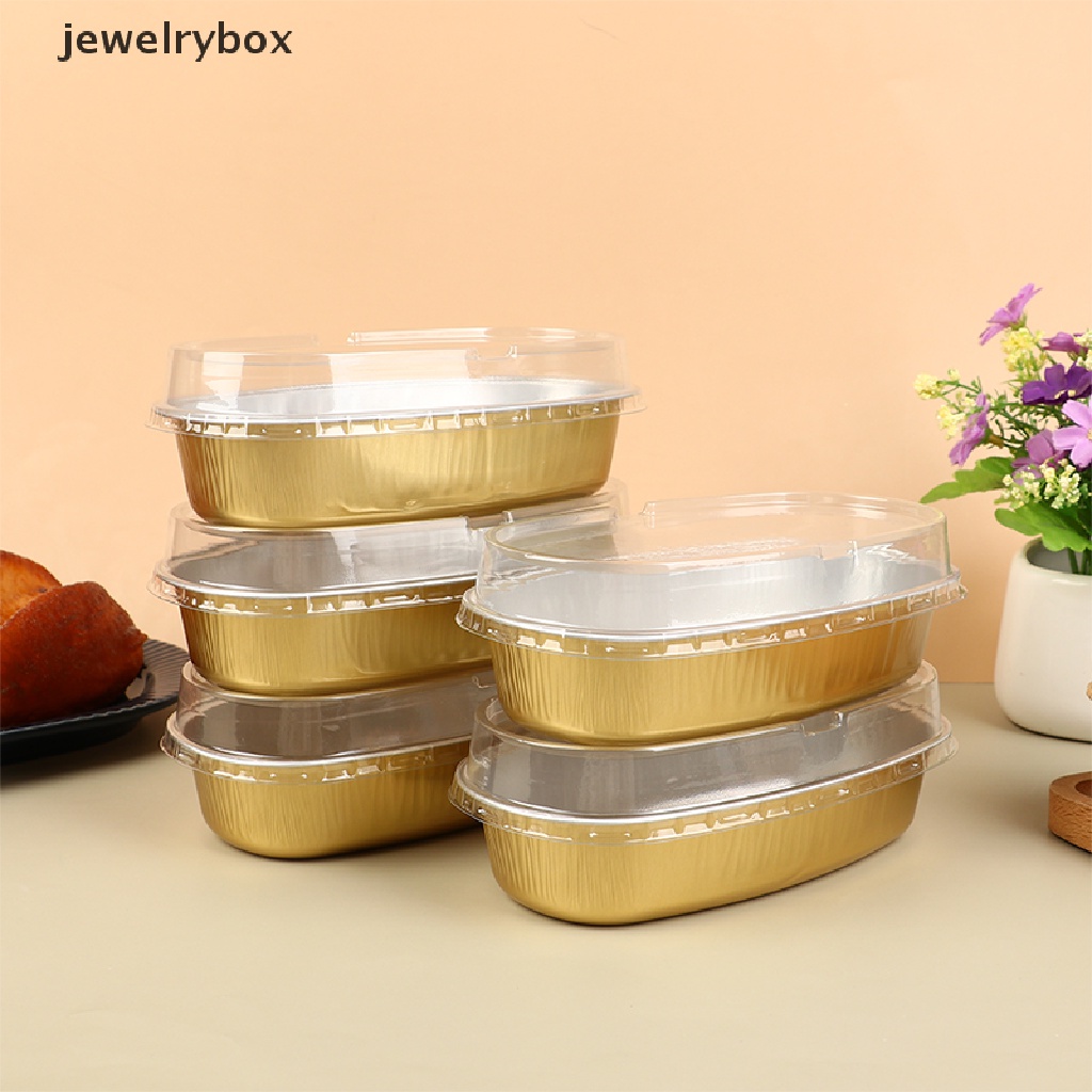 [jewelrybox] 5pcs Kotak Kue Aluminium Foil Oval 350ML Dengan Tutup Plastik Kemasan Kue Cup Boutique