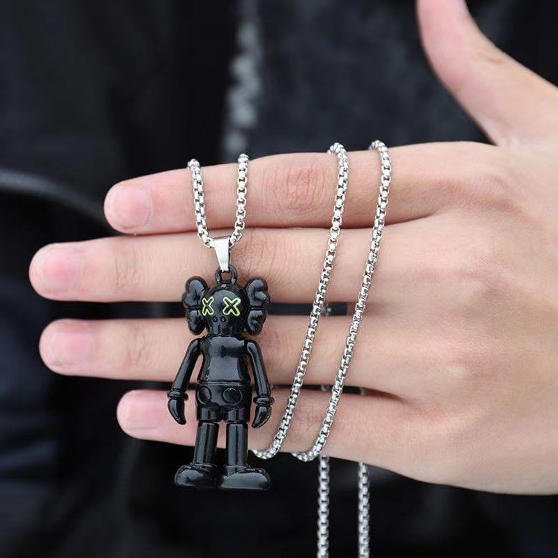 Kalung Pendamping KAWS Hitam Fashion Jepang Gaya Hip-hop Untuk Aksesoris Perhiasan Wanita Pria