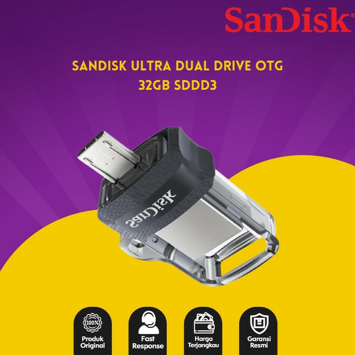 FLASHDISK SANDISK DUAL DRIVE OTG USB 3.0 SDDD3 32GB ORIGINAL RESMI