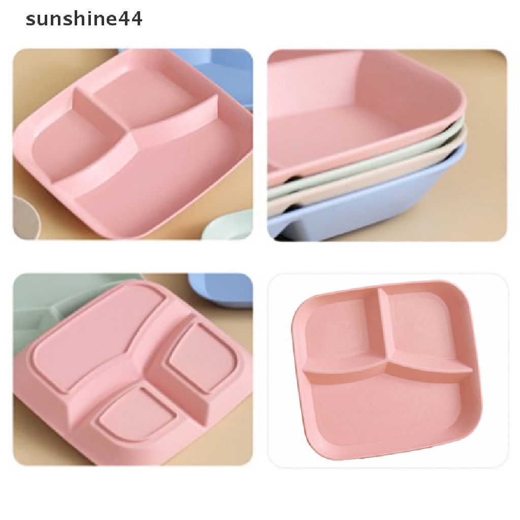 Sunshine 3-kompartemen Piring Makanan Food Control Wheat Straw Diet Meal Plate Nampan Makanan ID