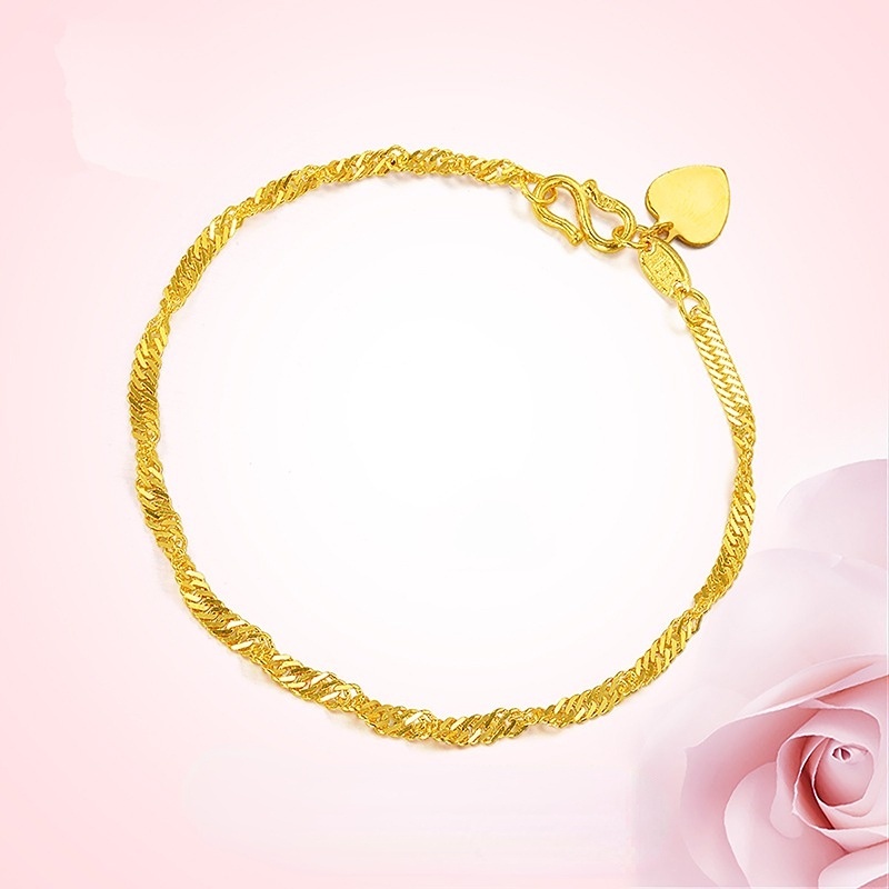 Goldkingdom Fashion Perhiasan Aksesoris Ready Stock Berlapis Emas Gelang Wanita Gelombang Samping Riak Air Emas Perhiasan Pernikahan