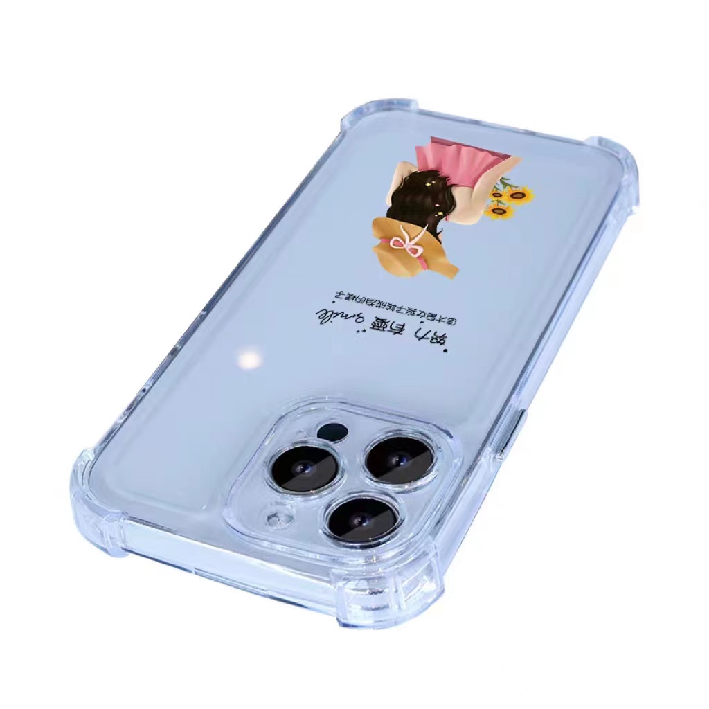 IPHONE Topi Gadis Lembut Shockproof Case Kompatibel Untuk Iphone11 14 13 12 Pro XS Max X XR 7 +8 6 6S Plus Casing Transparan TPU Unik Tombol Cover Pelindung Kamera
