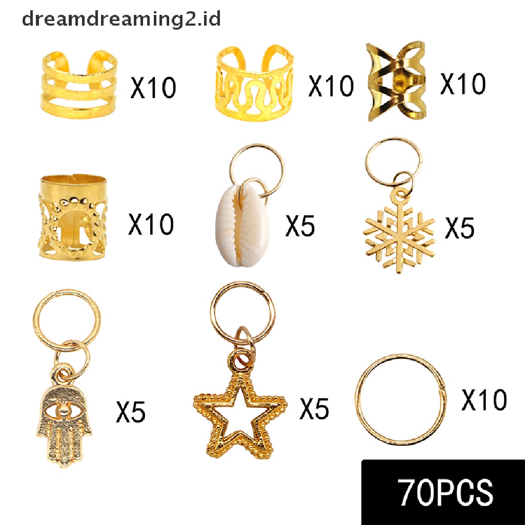 (hot) 60-170pcs Mix Cincin Rambut Kepang Gimbal Manik-Manik Manset Klip Aksesoris Rambut//