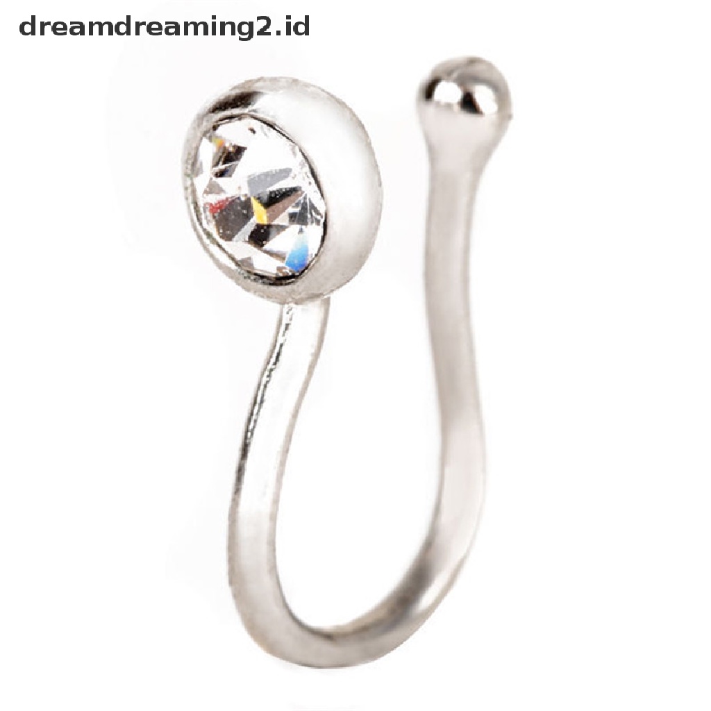 (hot) Tanpa Tindik Stainless Steel Kristal Telinga Bibir Hoop Cincin Hidung Klip Wanita Perhiasan//