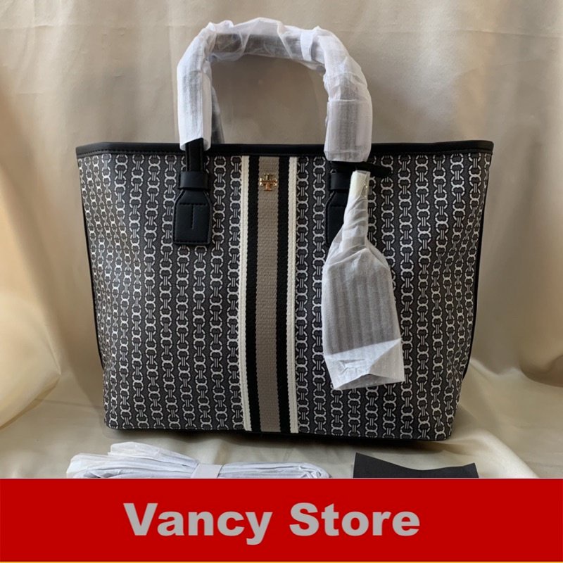 TORY BURCH TOTE BAG GEMINI LINK CANVAS BLACK Tas