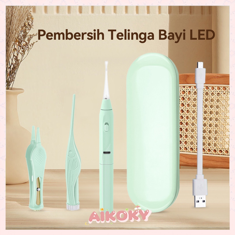 Aikoky 3 PCS Pembersih Telinga / Hidung Bayi / Korek Kuping Bayi Led Silicon