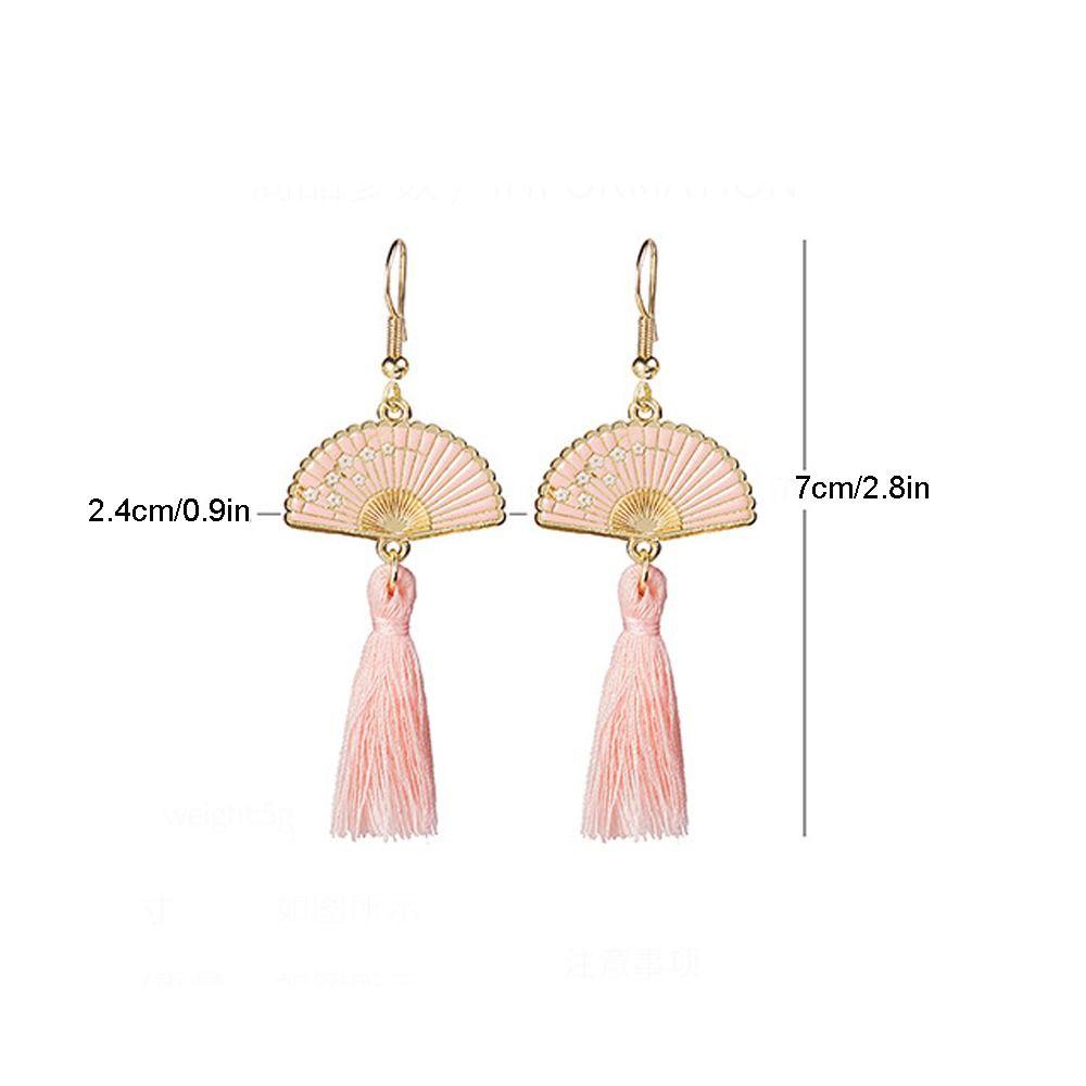 Needway Anting Gaya Cina Geometri Retro Kipas Rumbai Unik Klasik Perempuan Menjuntai Earrings