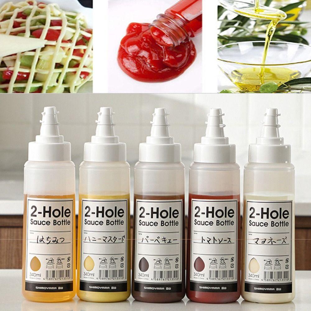 [Elegan] Botol Saus Double Bottle Mulut Tembus Dapur Plastik Olive Oil Tomat Sauce Honey Bottle