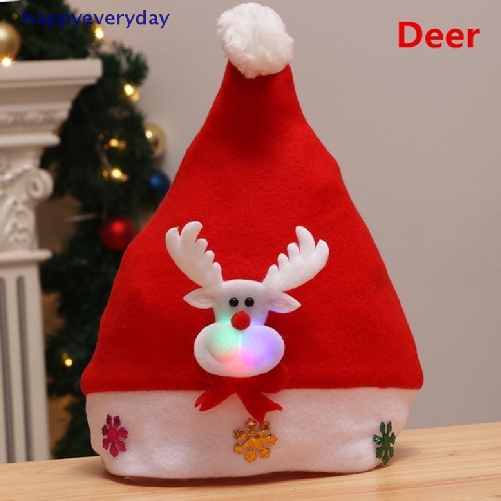 [happy] Topi Natal Dewasa/Anak LED Light Up Santa Claus Snowman Elk Cap Xmas Decor Gift [ID]