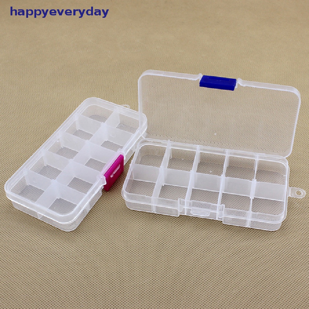 [happy] 10grids Kotak Penyimpanan Plastik Transparan Adjustable Untuk Komponen Kecil Perhiasan Tool Box Manik Pil Organizer Nail Art Tip Case [ID]