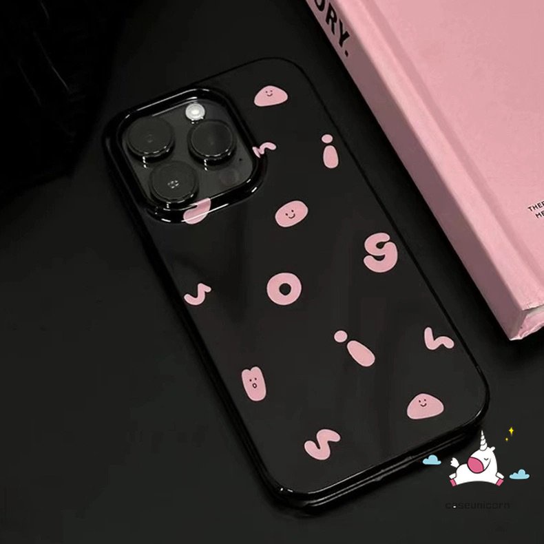 Simple Alphabet Glossy Case Kompatibel Untuk IPhone Xr7 8 Plus 11 13 14 12 Pro Max X XS Max SE 2020 Ins Fashion Halus Lucu Smiley Lembut Tpu Silicon Pasangan Ponsel Case