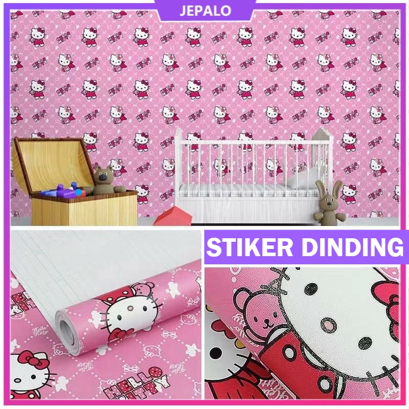 Wallpaper stiker Hello Kitty Merah 45cm x 90cm Stiker Dinding Kamar PVC Vinyl Tahan Air