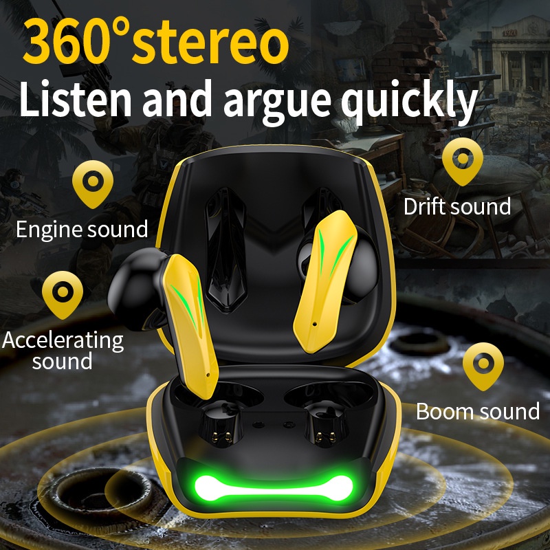 TWS Earphone Bluetooth with Mic HiFi Stereo Handsfree Bumblebees Sports No Delay Super Bass