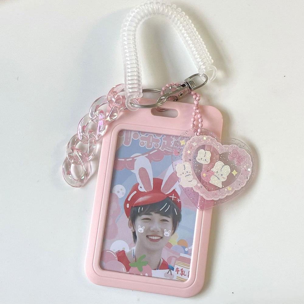 Timekey 3inch Kpop Pink Photocard Holder Akrilik Kredit ID Bank Card Foto Display Holder Bus Subway Card Pelindung Case Liontin DGA1