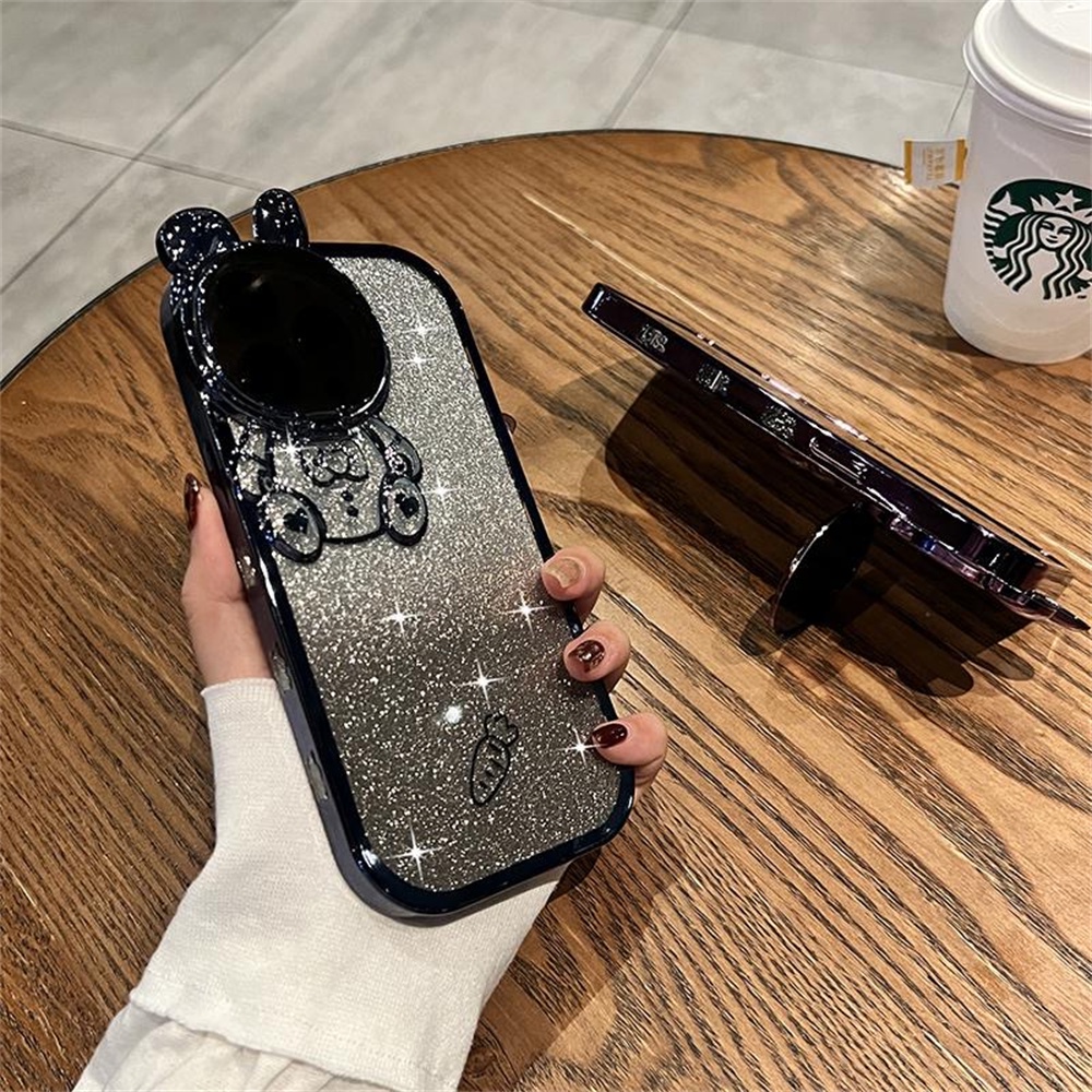 Deluxe electroplated rabbit stand protection camera Case iPhone 14 Pro Max 13 Pro Max 12 Pro Max Tersegel Penuh anti Jatuh flash powder Case