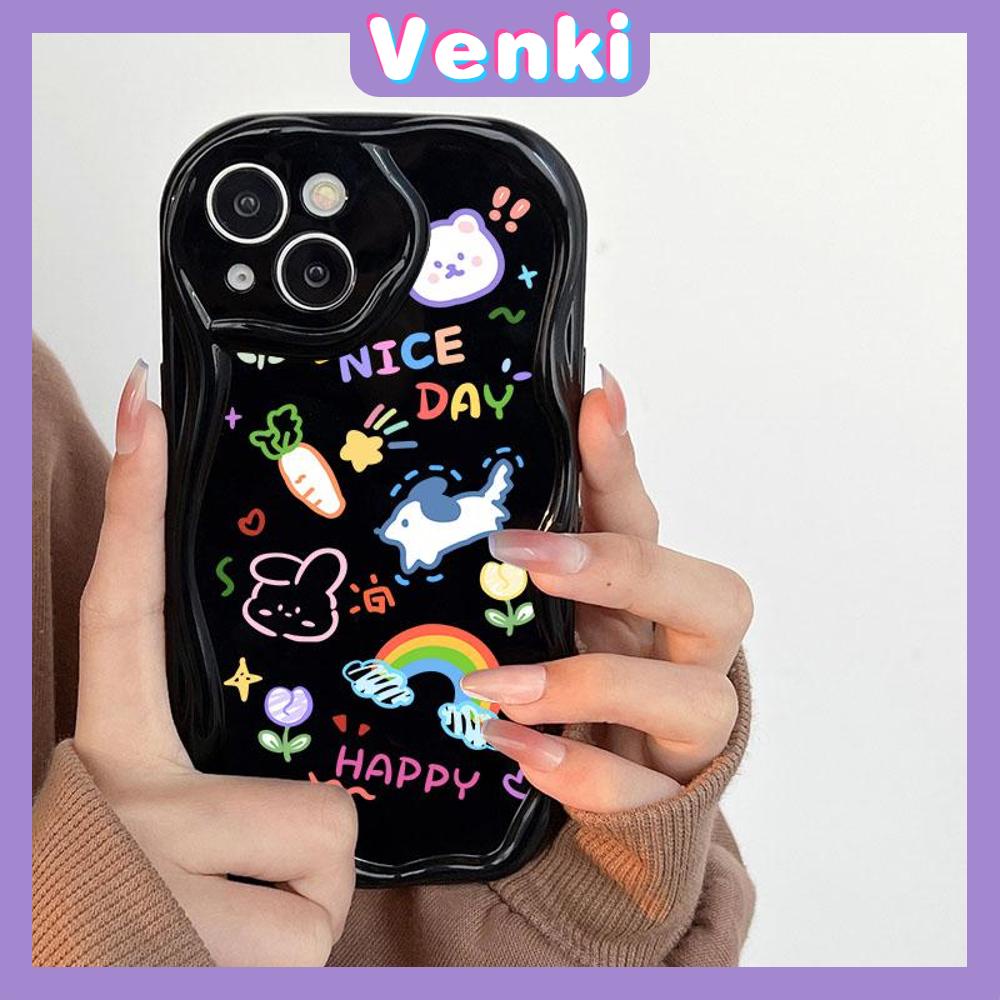 Case for iPhone 11 Pro Max TPU Soft Glossy Curved Wave Case Cute Cartoon Graffiti Camera Protection Shockproof For iPhone 14 13 12 11 Plus Pro Max 7 Plus X XR