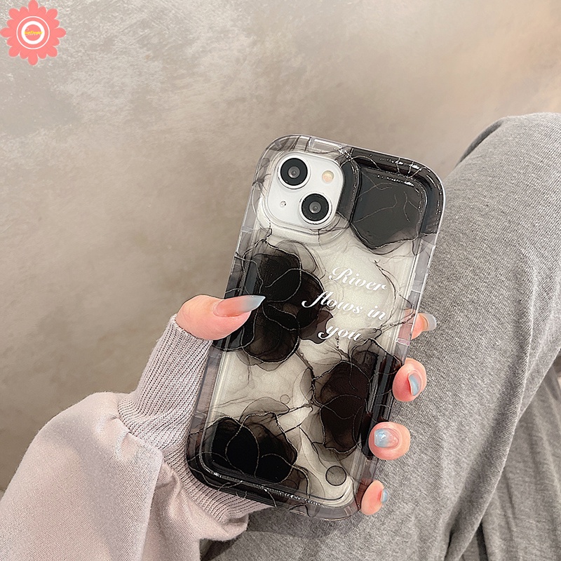 IPHONE Case Bunga Fashion Transparan Kompatibel Untuk Iphone11 14 13 12 Pro MAX XR 7Plus 8Plus 6 6S Plus X XS MAX Art Ink Flower Shockproof Airbag Tpu Soft Phone Cover