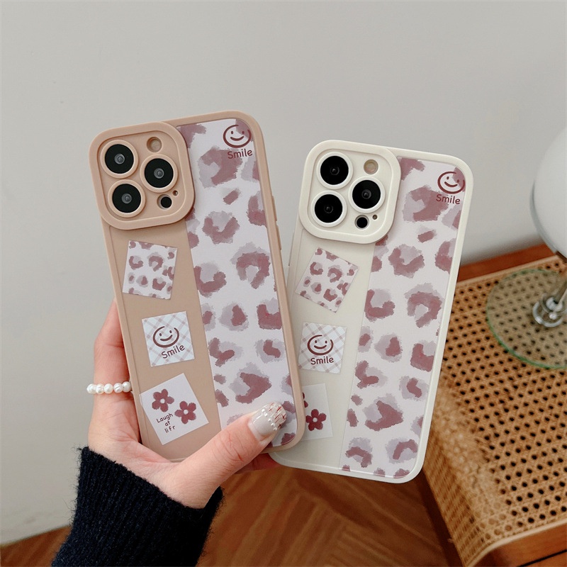 IPHONE Ins Pink Pola Leopard Silikon Lembut Perlindungan Penuh Casing Ponsel Cover Untuk Iphone7 8 PLUS X XR XS 11 12 13 14 PRO MAX