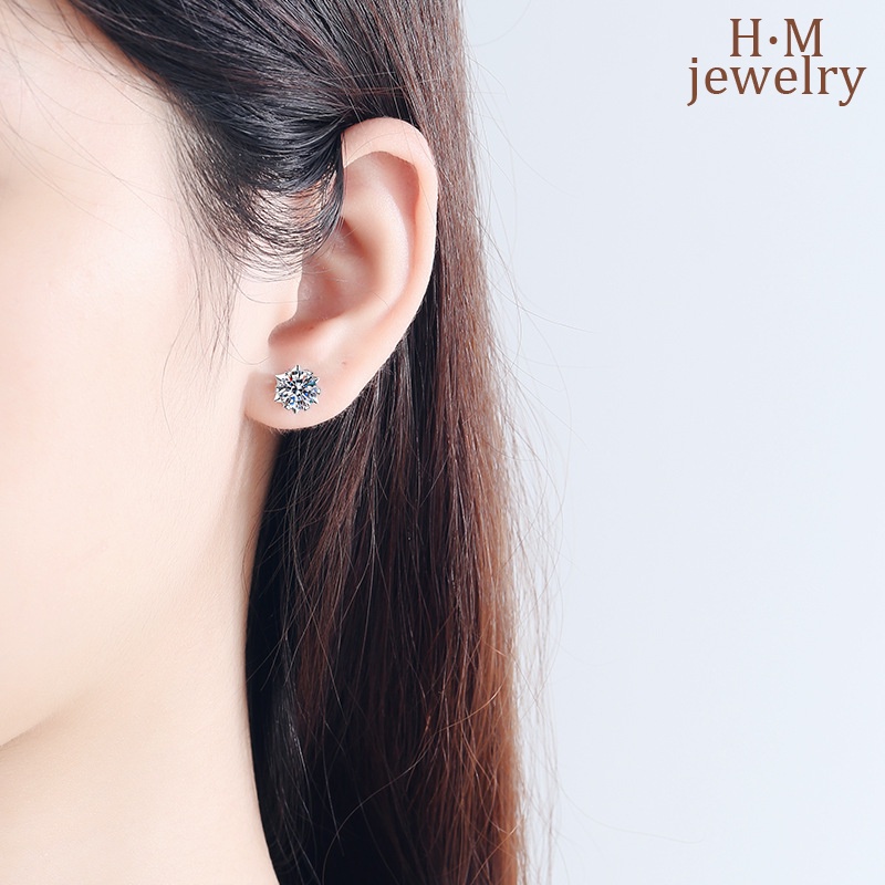 Anting Tusuk Bentuk Snowflake Moissanite