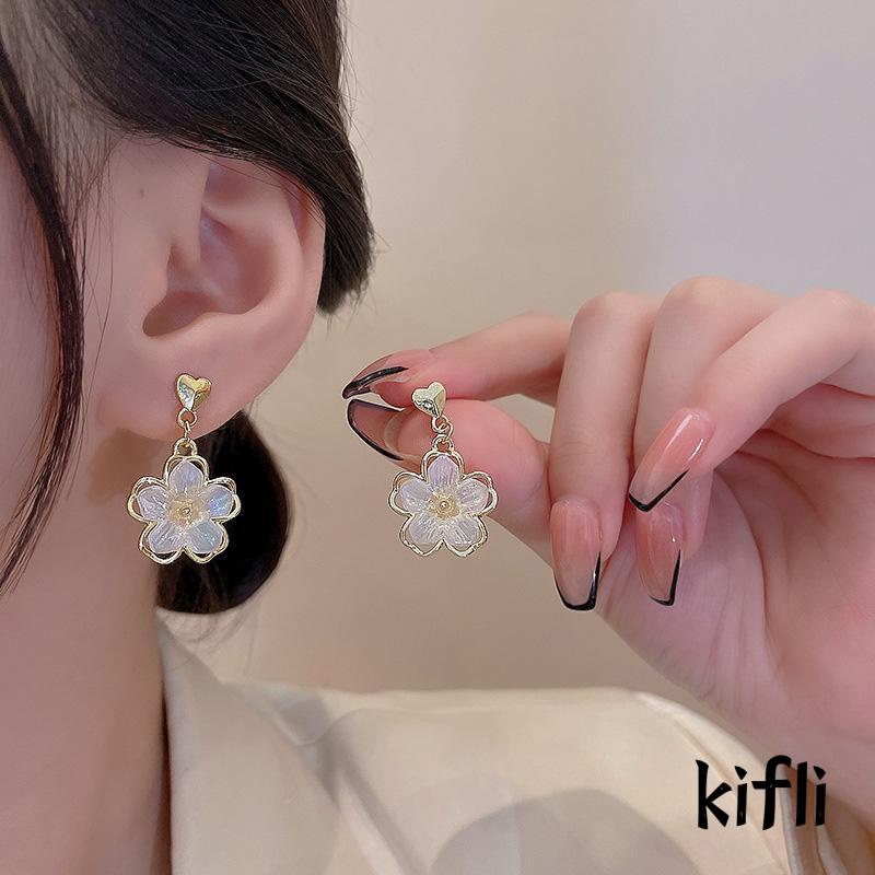[KD] S925 Perak Super Peri Temperamen Perempuan Cahaya Mewah Anting Hati Anting Bunga Akrilik