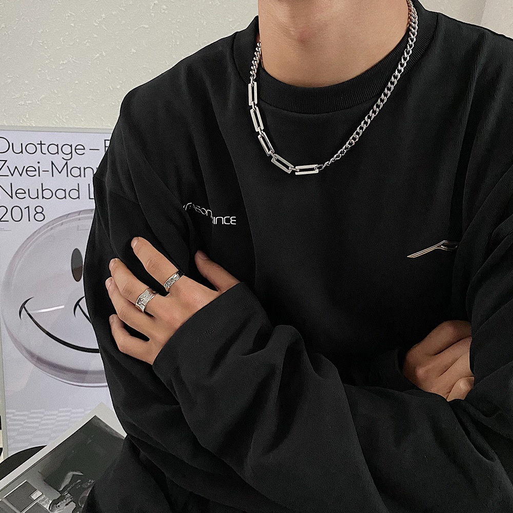 Pria Pria Kalung Baja Titanium Kotak Hitam Titanium Steel Kalung Anting Baja Titanium, Hip Hop Kalung Baja Titanium, Pria Trendi Pria Keren Kalung Baja Titanium