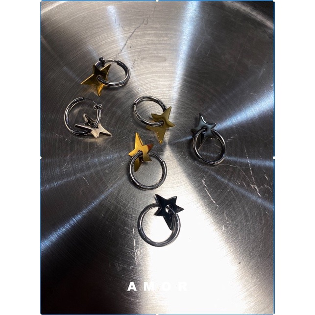 Anting Liontin pentagram Baja Titanium Tanpa Lubang Telinga Cincin Telinga Lingkaran Kepribadian