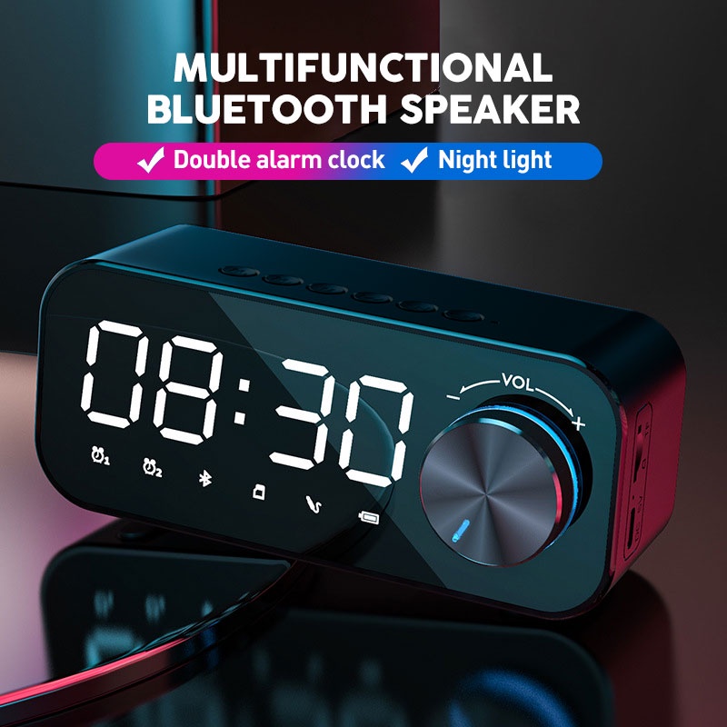 Speaker Bluetooth Portable Wireless HD Led Display Multifunction Stereo Bass Speakers Alarm Clock FM Radio TF Card Aux Music Playback S16