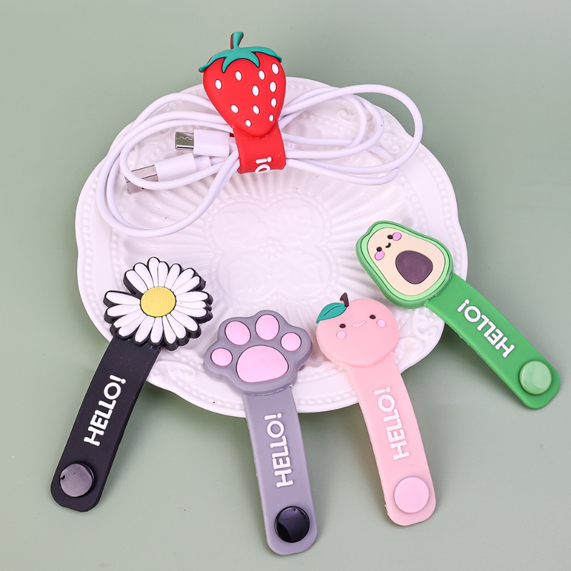 Cute Cartoon Fruit Shape Silicone Cable Winder/Manajer Kawat Tipe Snap Nyaman/Tali Pengikat Penyimpanan Kabel Listrik Serbaguna Rumah