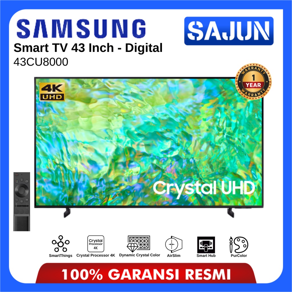 Samsung 43CU8000 Smart TV 43 Inch Crystal UHD 4K UA43CU8000KXXD Free Packing Kayu