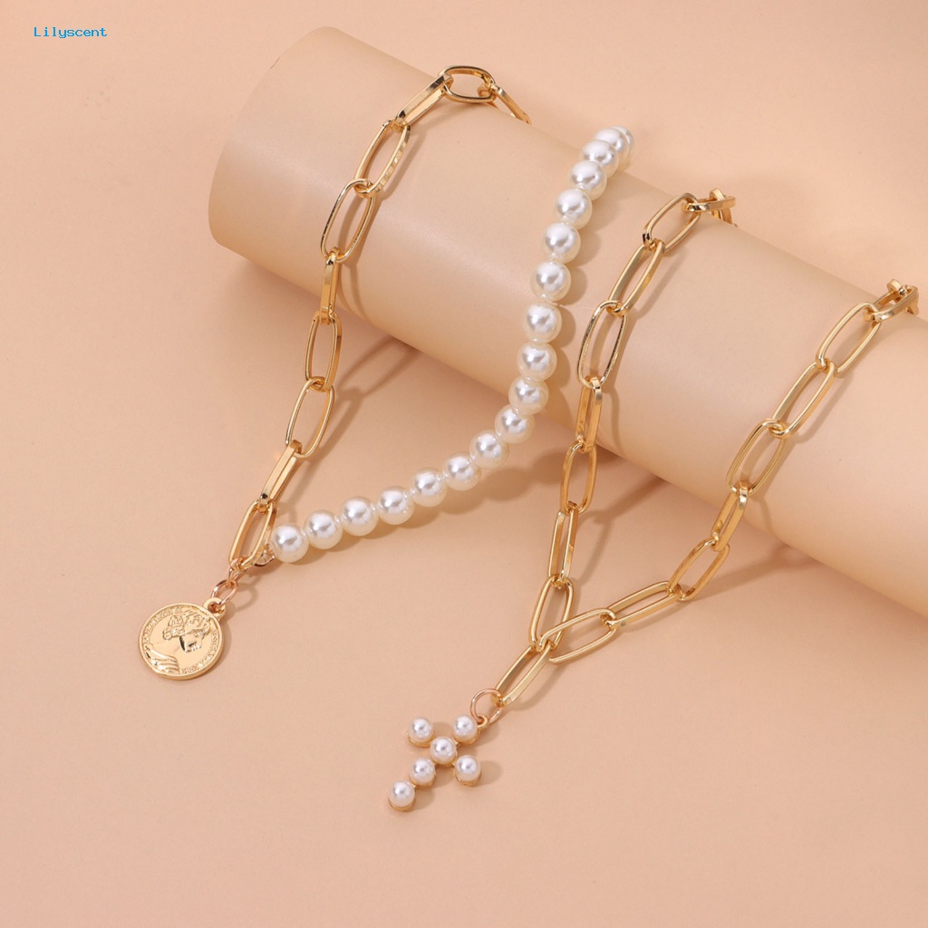 Lilyscent Kokoh Klavikula Kalung Perhiasan Hadiah Mutiara Imitasi Retro Choker Kalung Ekstensi Rantai