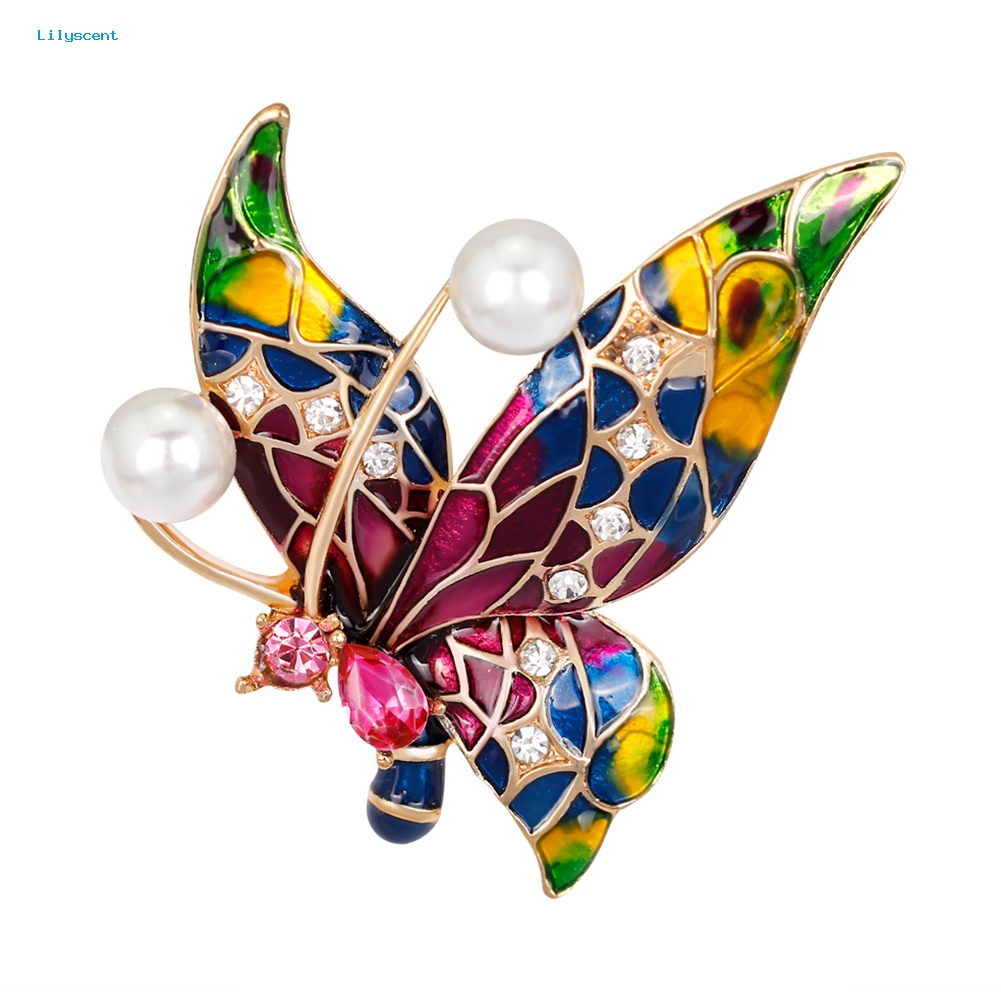 Lilyscent Wanita Retro Multicolor Enamel Mutiara Imitasi Antennae Kupu-Kupu Bros Pin Perhiasan