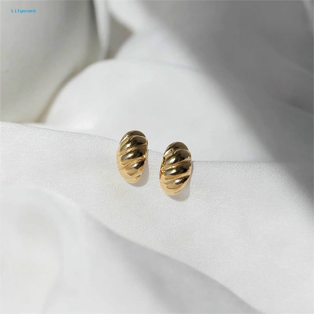 Lilyscent 1pasang 2warna Ear Studs Perhiasan Aksesori Vintage Croissant Stud Piercing Earrings Kepribadian