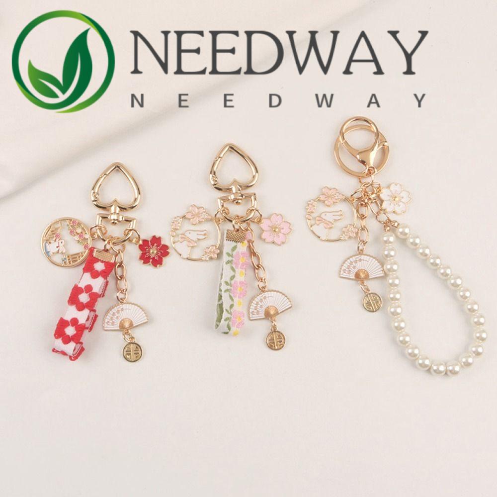 Needway  Gaya Korea Liontin Tempat Kunci Mobil Fashion Couple Kawaii Kartun Sakura Rabbit Keychain