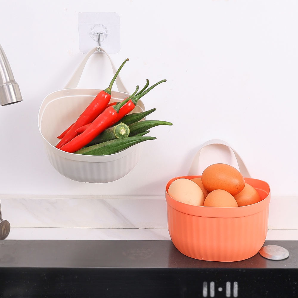 Rak Gantung Multi-Fungsi Dengan Kait/Keranjang Penyimpanan Bawang Jahe Bawang Putih Dapur/Kotak Penyimpanan Bebas Bor Kamar Mandi Samping Tempat Tidur Tempel Dinding Tanpa Paku