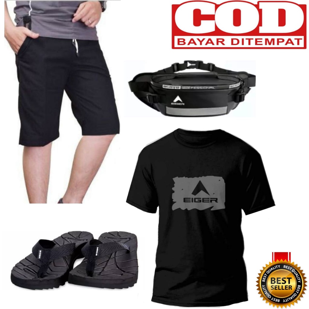 paket 4in1 kaos distro pria celana sandal tas selempang pria baju distro pria keren 2023 tas selempa